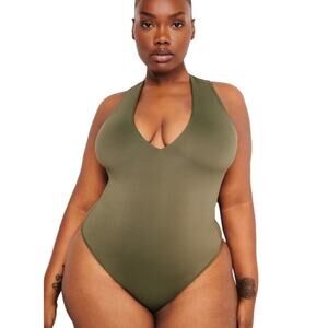 Good American Scuba Deep V Tank Bodysuit Plus Size 3XL Fatigue Green Sculpting
